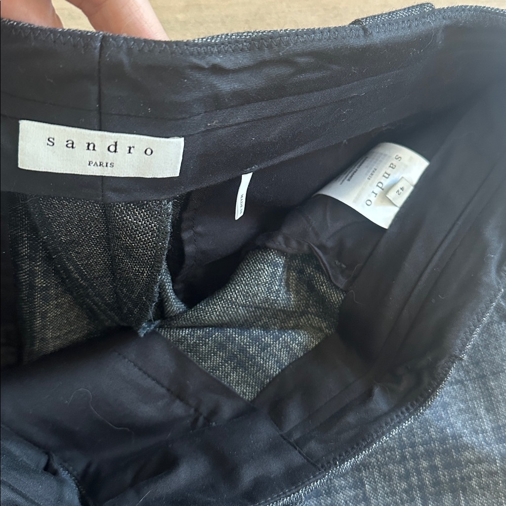 Sandro Wool Blend Charcoal Blue Checkered Dress Pants Trousers Sz 42 (US 10) - Picture 3 of 7